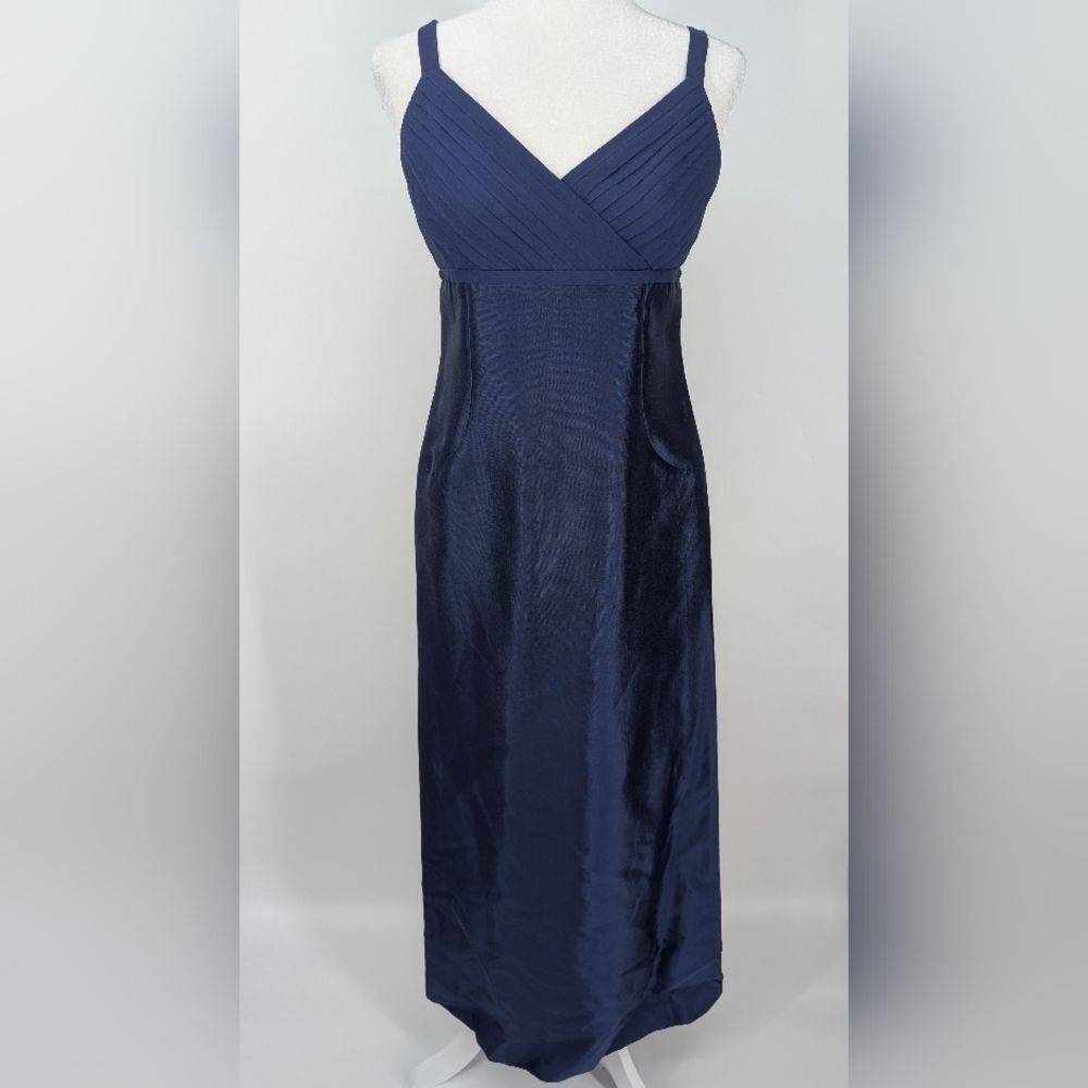Talbots Vintage Midnight Navy Blue Sleeveless Empire Waist Silk Evening Gown 6P